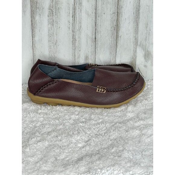 Handcrafted Leather Loafers Moccasins Mahogany Brown Size 40 / 9.5 - Picture 4 of 8